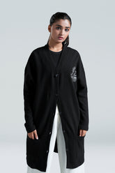 Waffle Grid Embroidered Cardigan